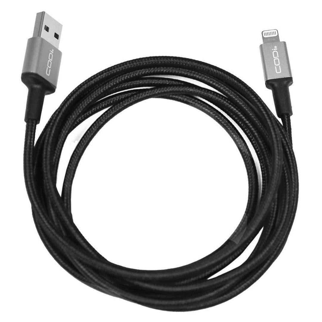 CODi 6-Feet Braided Nylon USB-A to MFI Lightning Charge and Sync Cable (Black)