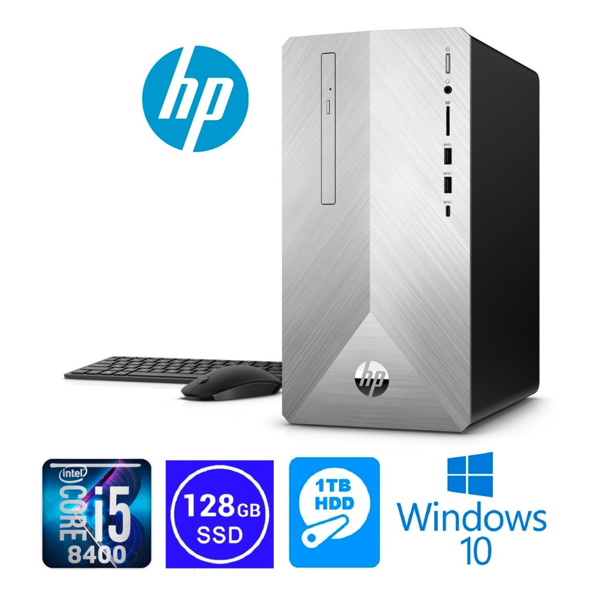 HP Pavilion 595 Desktop PC, Intel Core i5-8400, 12GB RAM, 1TB HDD + 128GB SSD (Certified Refurbished)