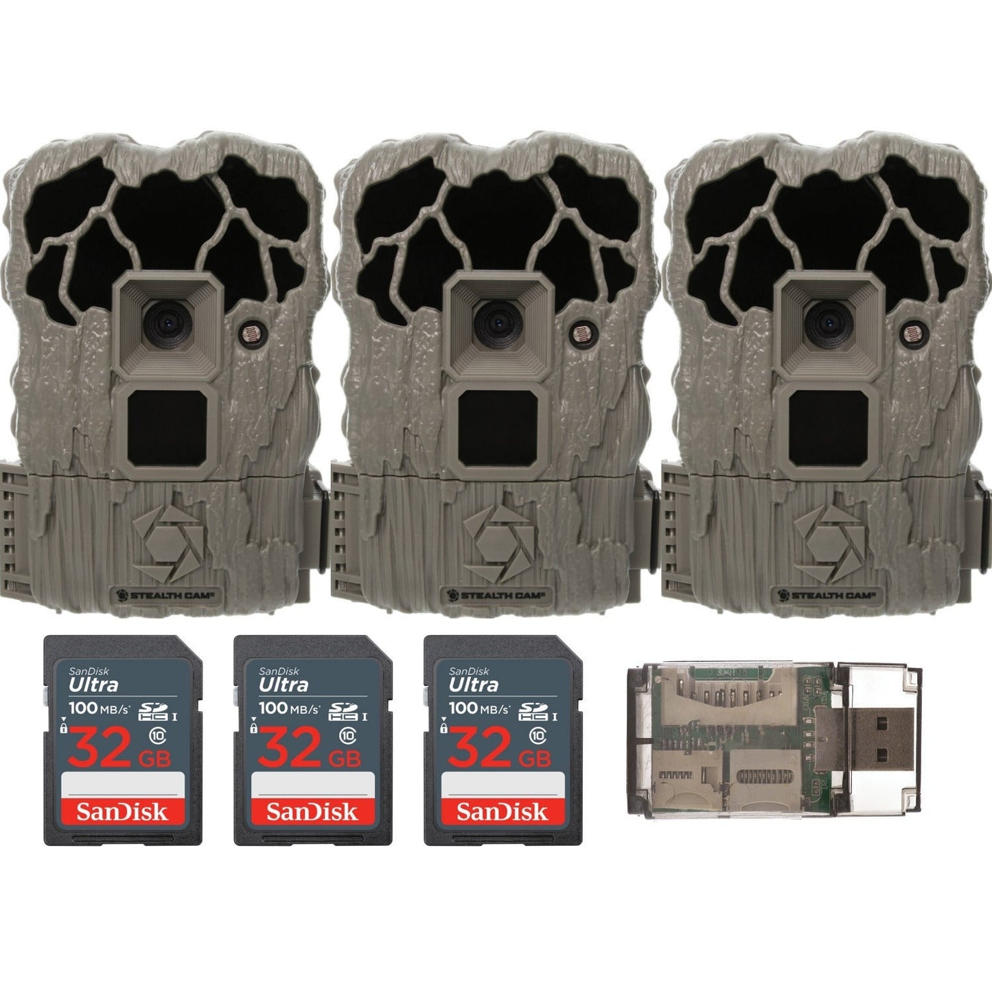 Stealth Cam STC-VL22 22MP Trail Camera with 32GB Memory Card and High-Speed Card Reader (3-Pack)