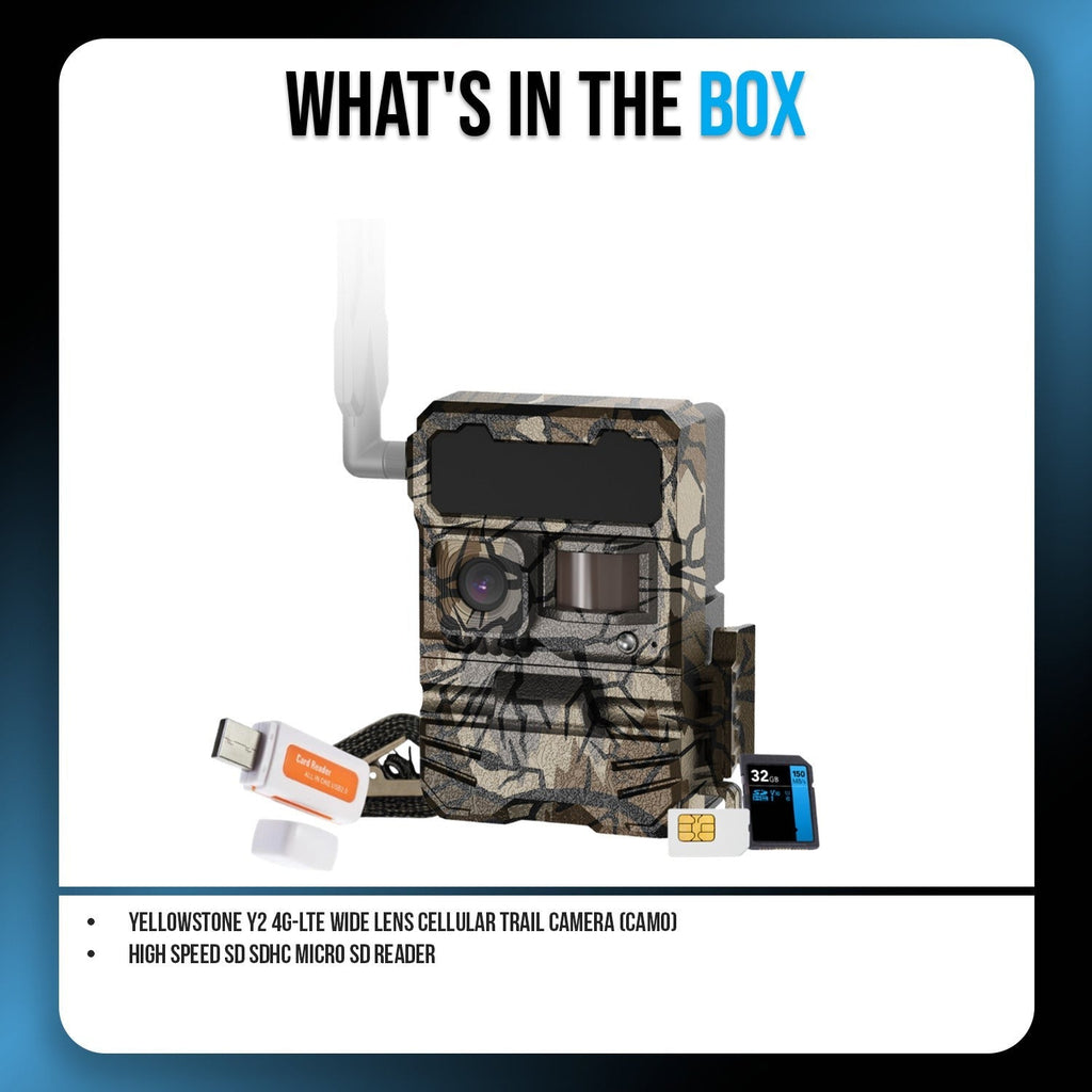 Yellowstone Y2 4G-LTE Wide Lens Cellular Trail Camera with Card Reader Bundle