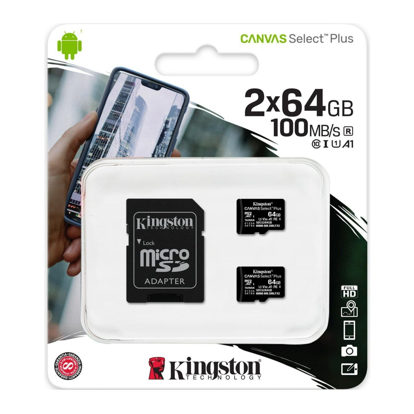 Kingston 64GB 100MB/s Read Speed Canvas Durable A1-Rated Memory Cards (2-Pack)
