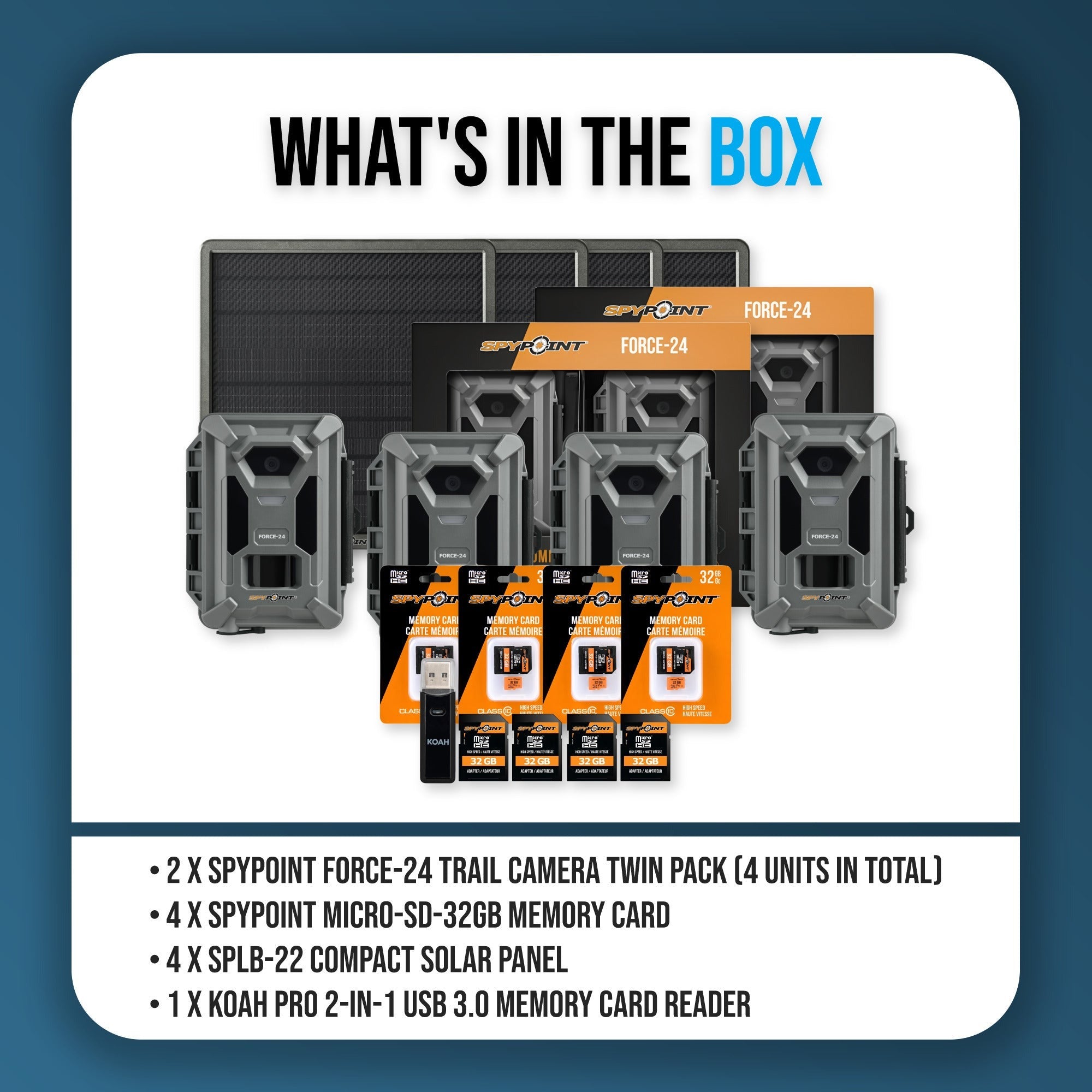 Spypoint Force-24MP Non-Cellular Trail Camera Bundle (4 Pack) with Accessories