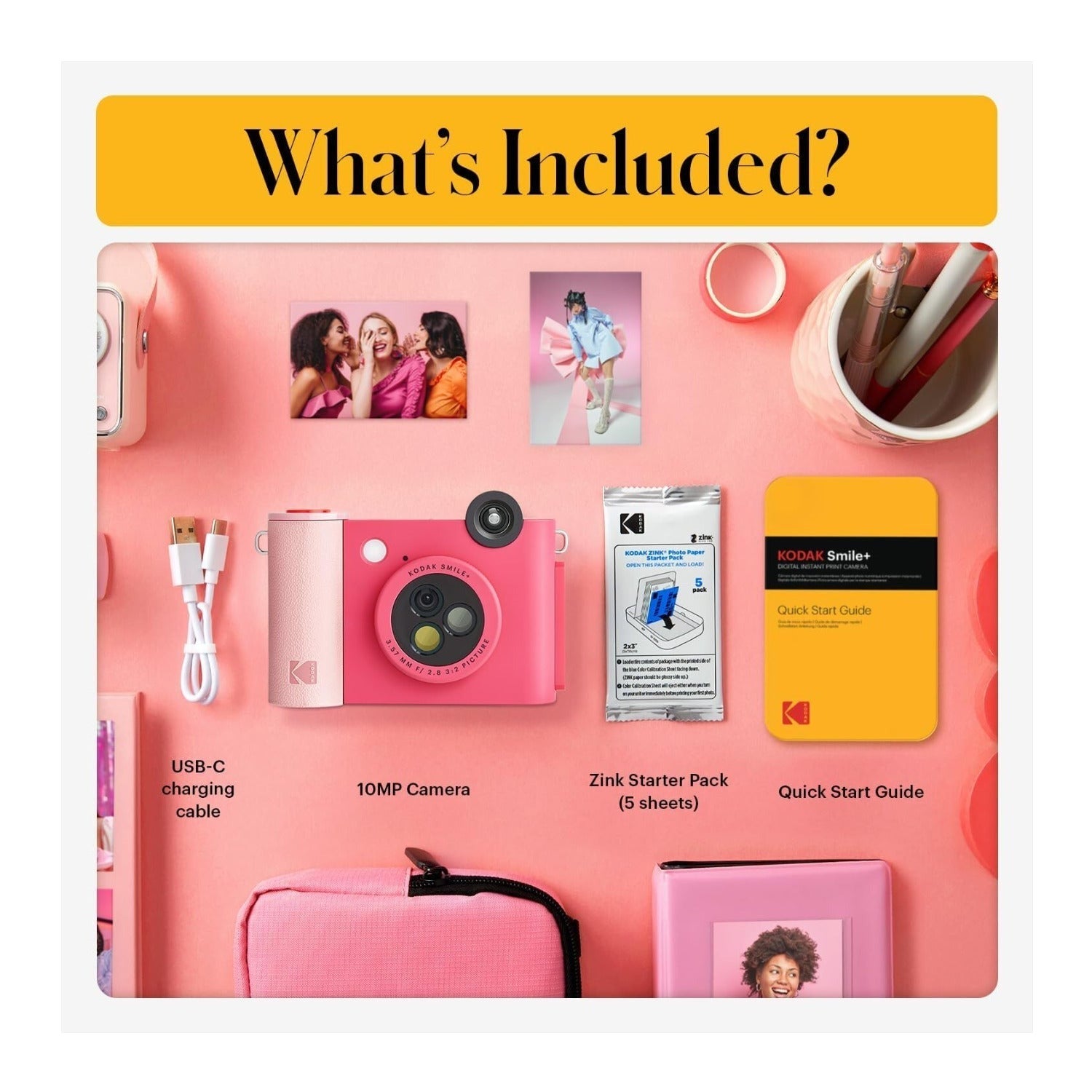 KODAK Smile+ Digital Instant Print Camera with Effect-changing Lens (Fuschia)