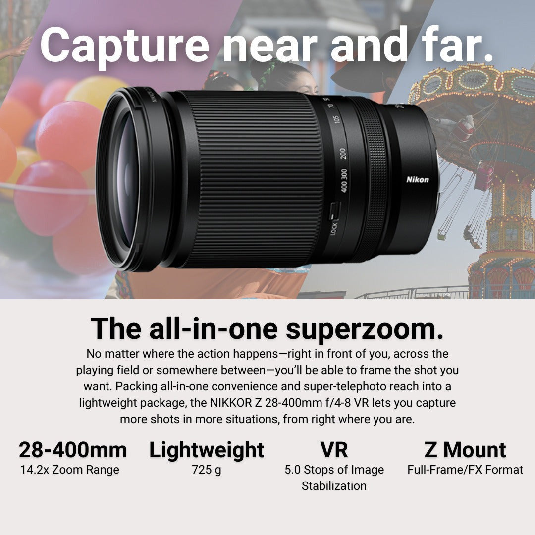 Nikon Z 28-400mm F4-8 VR Full-Frame Z-Mount Lens with 77mm 3-Piece UV, CPL, FLD Filter Kit Bundle