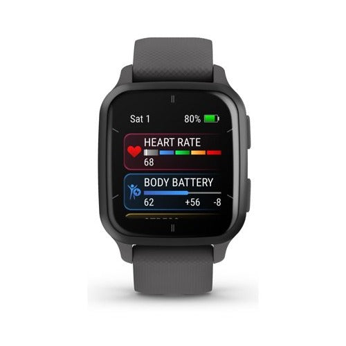 Garmin Venu Sq 2 Smartwatch (Slate) Bundle with Charger Stand Port Protector Plugs (x9)