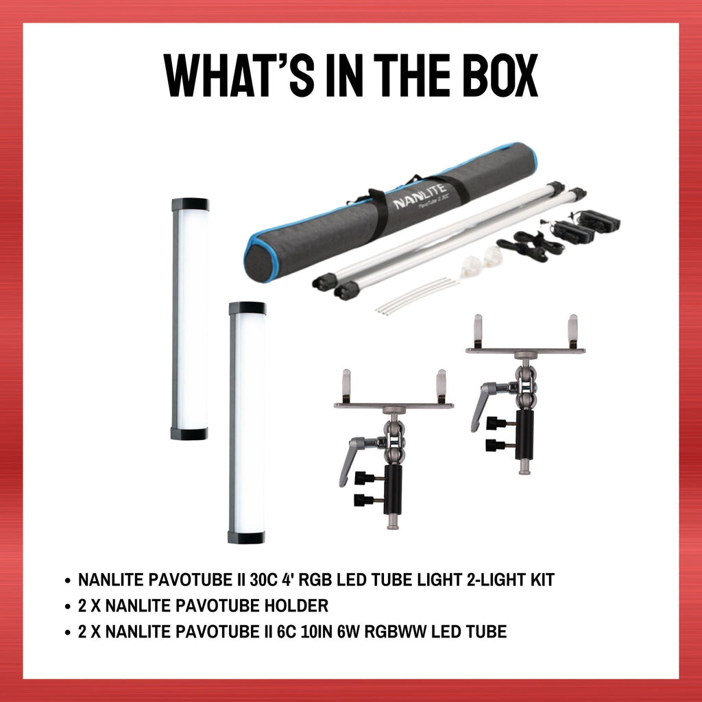 Nanlite PavoTube II 30C 4' RGB LED 2-Light Kit Bundle with Accessories