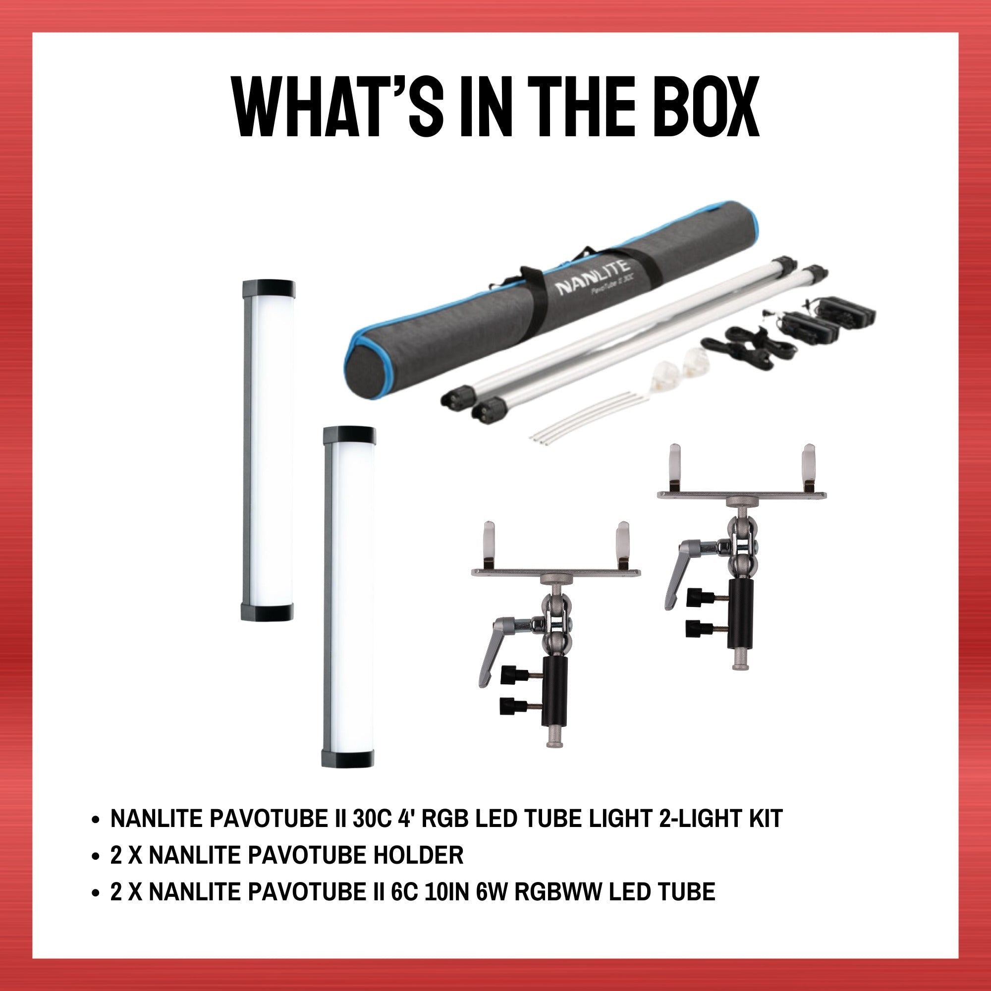 Nanlite PavoTube II 30C 4' RGB LED 2-Light Kit Bundle with Accessories