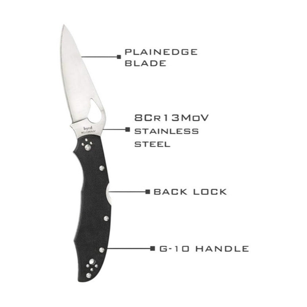 Spyderco Byrd Cara Cara 2 Black Folding Knife with 8Cr13MoV PlainEdge Blade