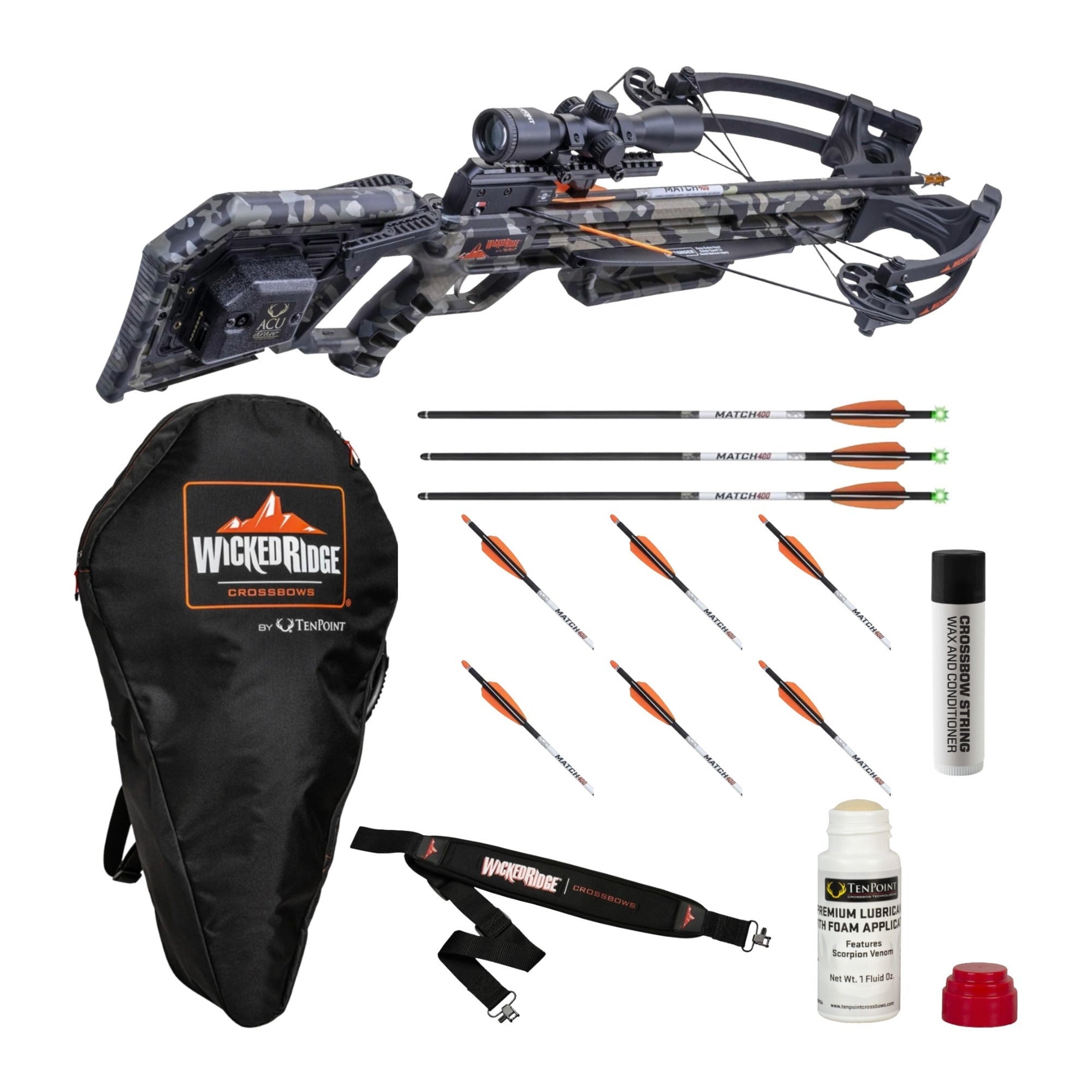 Wicked Ridge Commander 400 Crossbow Peak XT 400 FPS with ACUdraw Scope and Accessories Bundle