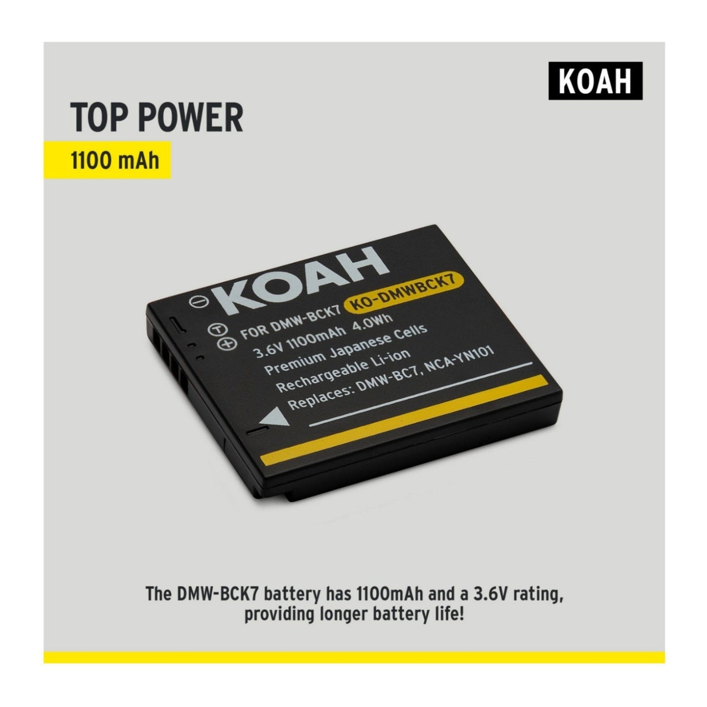 Koah PRO Panasonic DMW-BCK7 Rechargeable Replacement 1100mAh Li-ion Battery