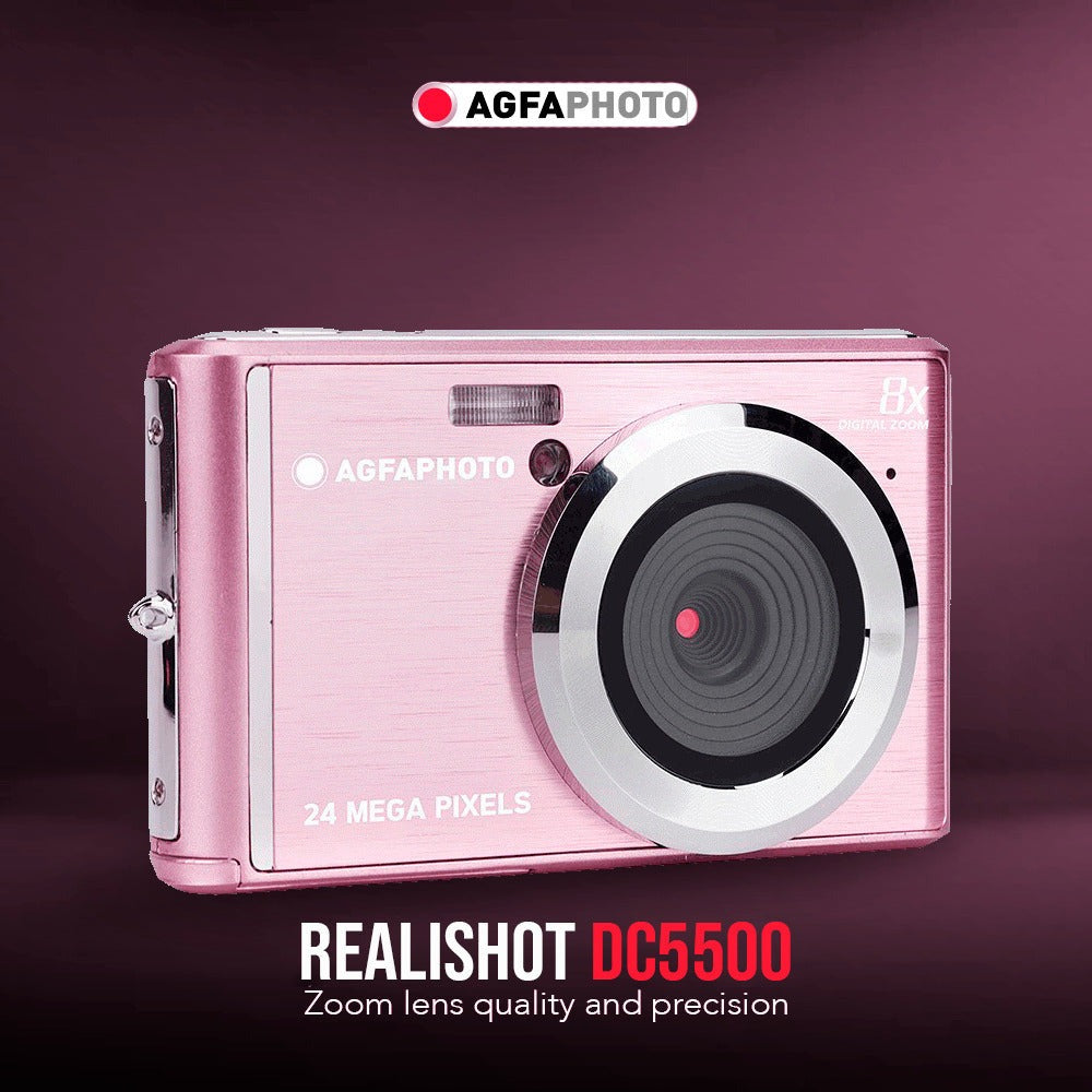 Agfa Photo DC5500 Compact Digital Camera (Pink) with Camera Case (Black and Galaxy Blue) Bundle