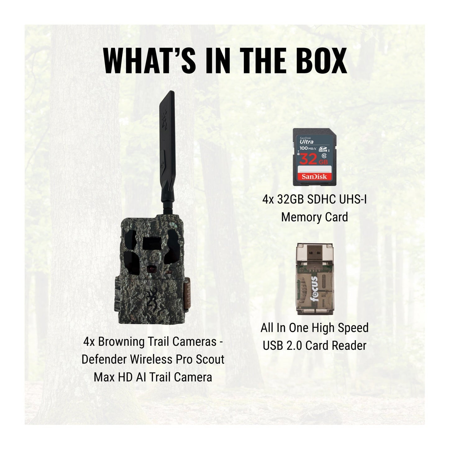 Browning Trail Camera - Defender Wireless Pro Scout Max HD AI (4-Pack) Bundle