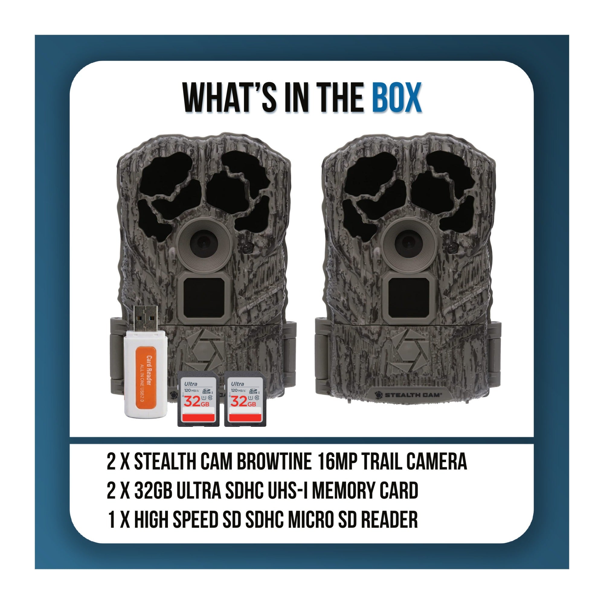 Stealth Cam Browtine 16MP Trail Camera Bundle with 32GB Memory Card and Card Reader (5 Items)