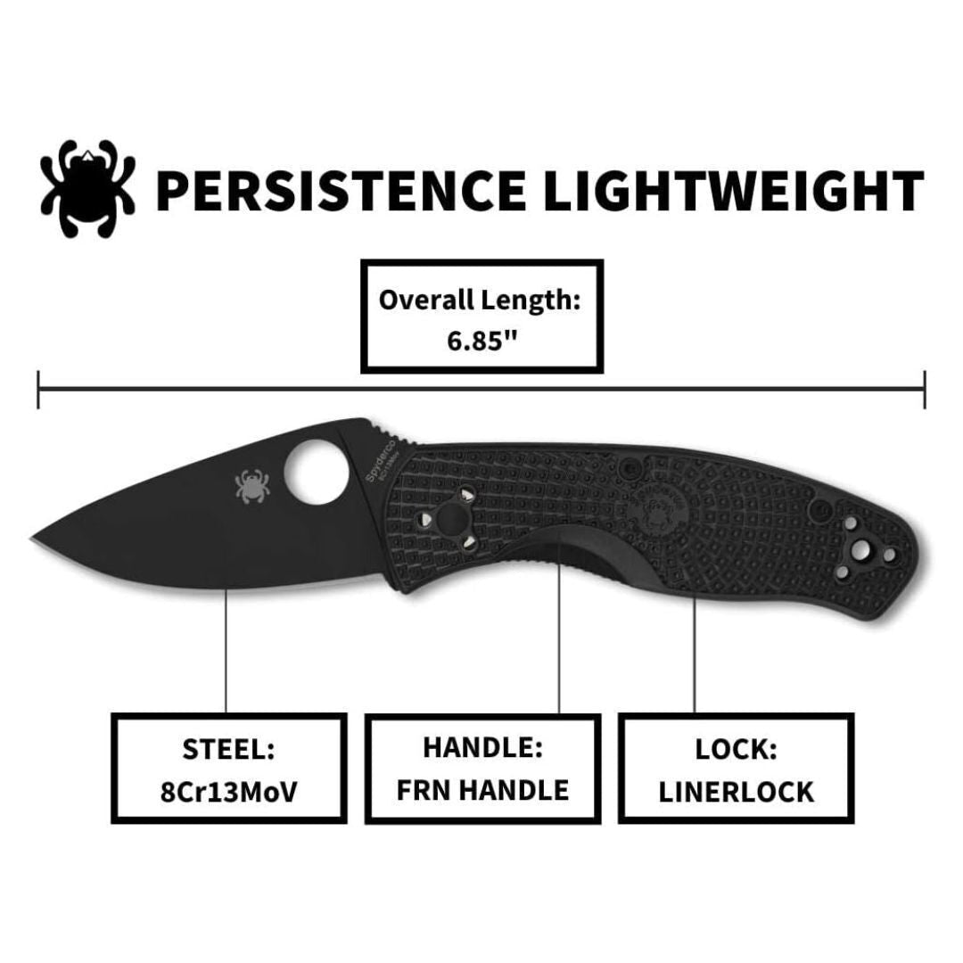 Spyderco Persistence Lightweight 6.85-Inch PlainEdge Pocket Knife with 8Cr13MoV Steel Blade (Black)