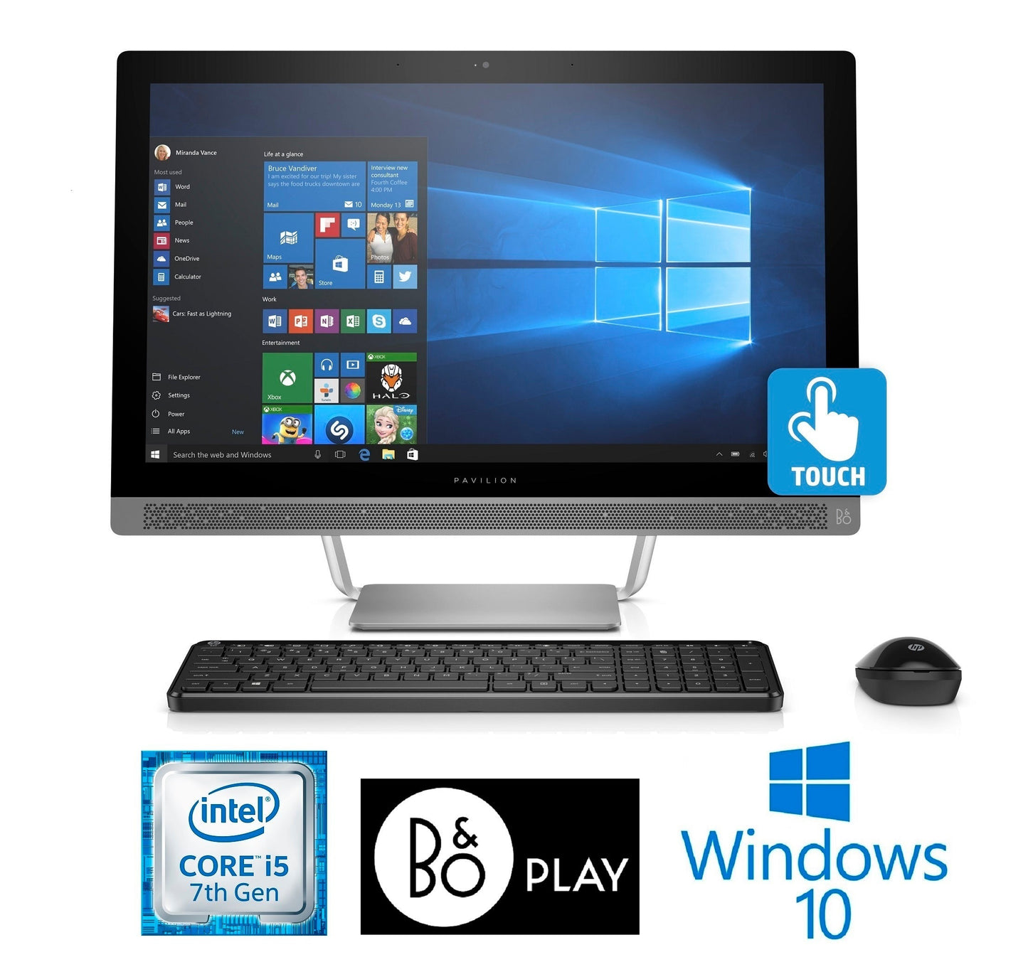 HP Pavilion 24-b229c 23.8" Full HD Touch All-in-One PC, Intel Core i5-7400T, 12GB RAM (Refurbished)