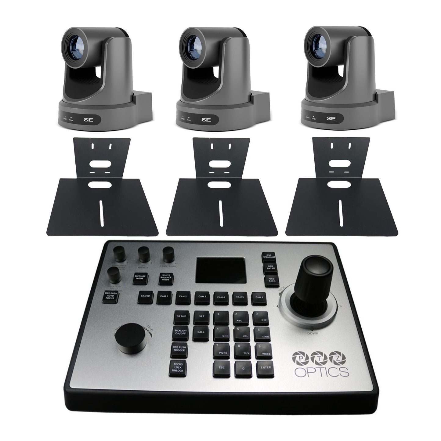 PTZOptics Move SE 30x 1080p Full HD Advanced PTZ Auto-Tracking Camera (Gray, 3-Pack) Bundle