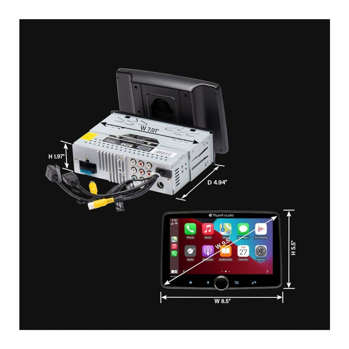 Planet Audio P80CPAP Single-DIN Mech-Less Car Stereo System with 8-Inch Touchscreen and Android Auto