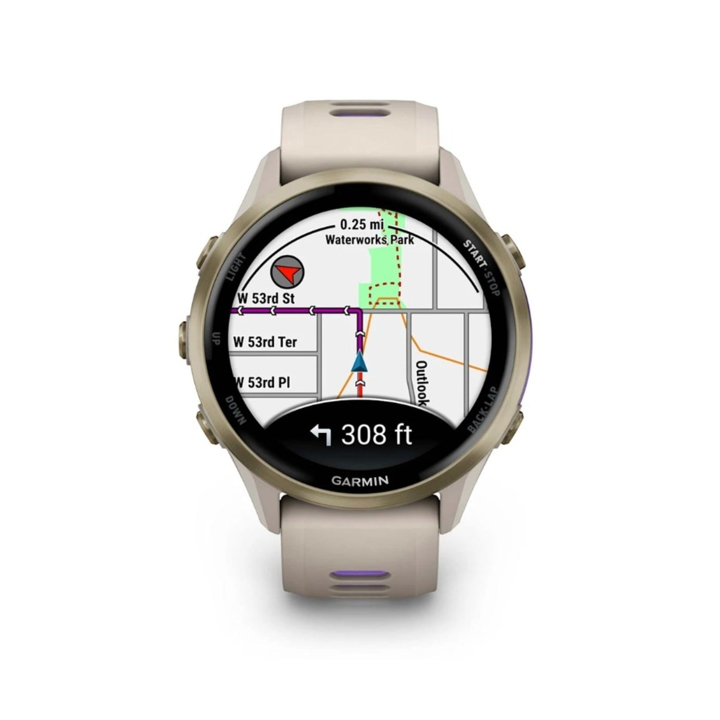 Garmin Forerunner 970 Soft Gold Titanium with French Gray Case and Indigo Band