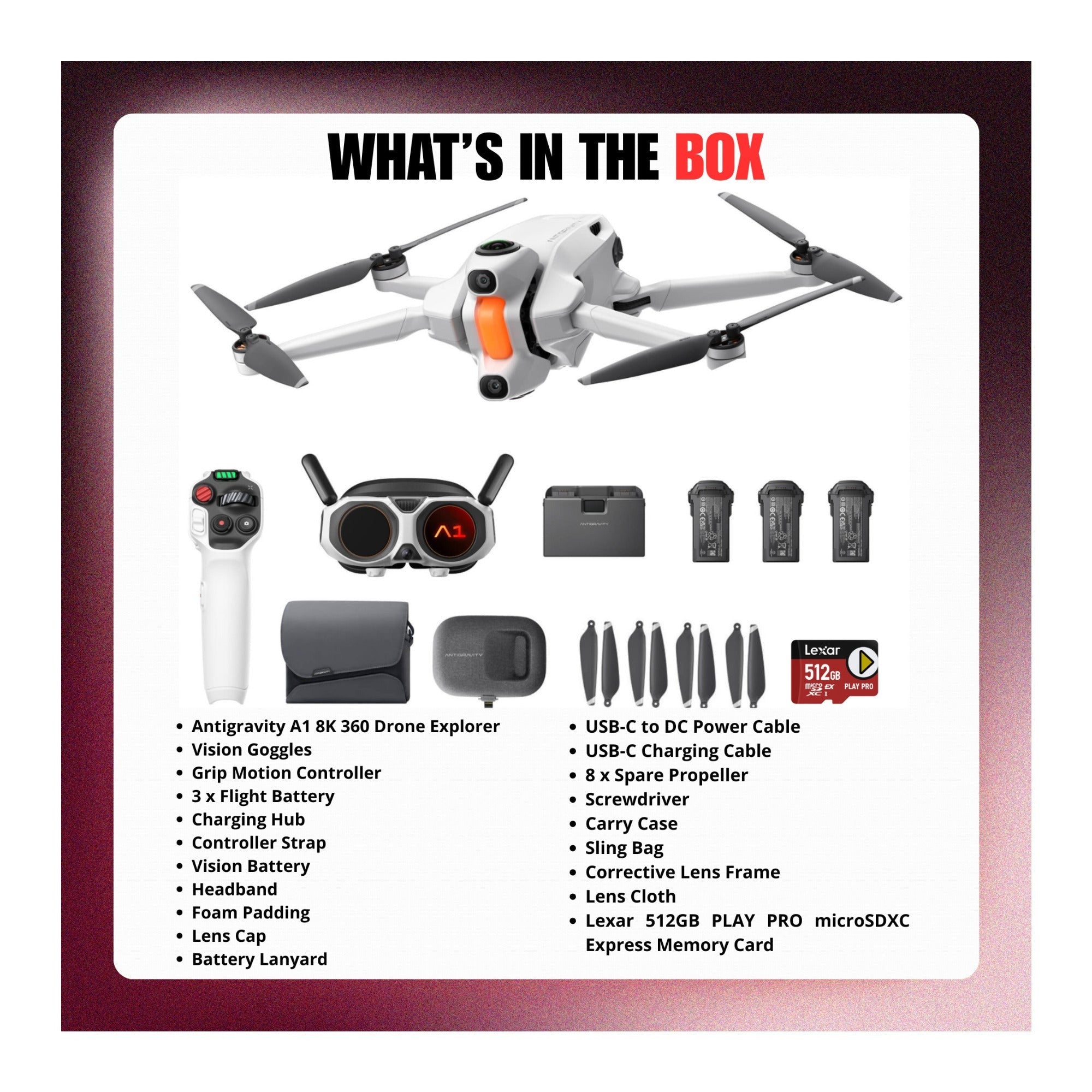 Antigravity A1 8K 360 Drone Explorer Bundle and 512GB PLAY PRO Memory Card