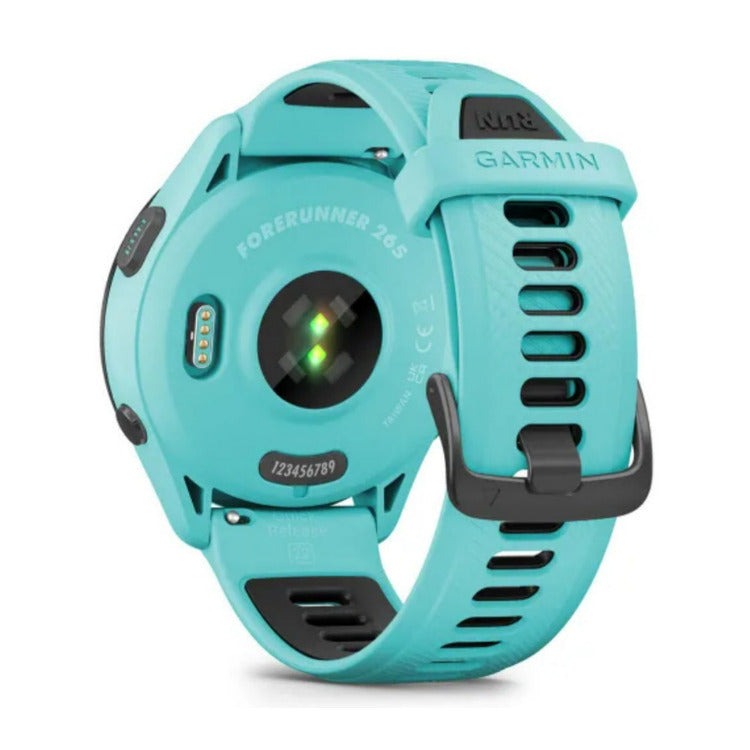 Garmin Forerunner 265 GPS Running Smartwatch (Aqua) with Charger Stand and Port Protection Plugs