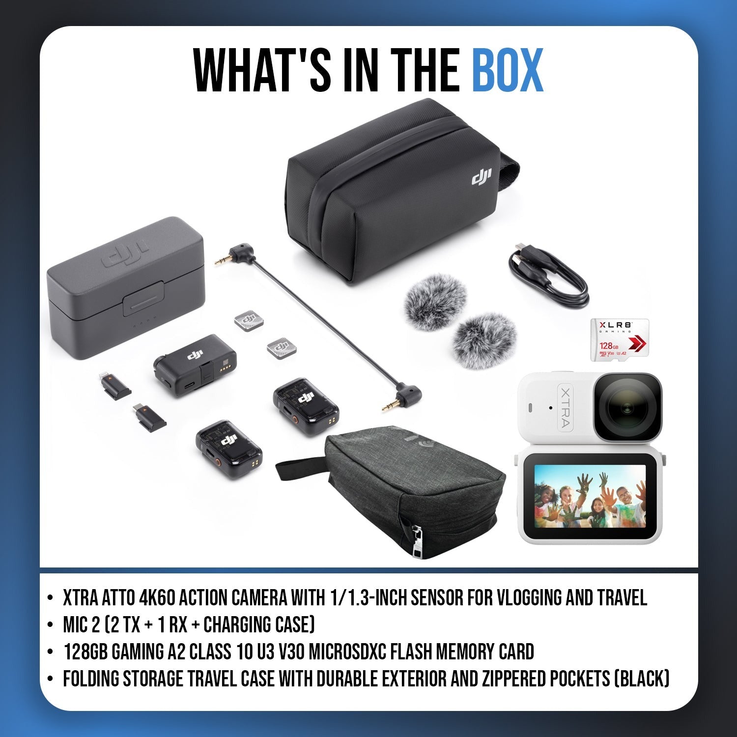 Xtra Atto Action Camera with Mic 2 (2 TX + 1 RX + Charging Case) Bundle