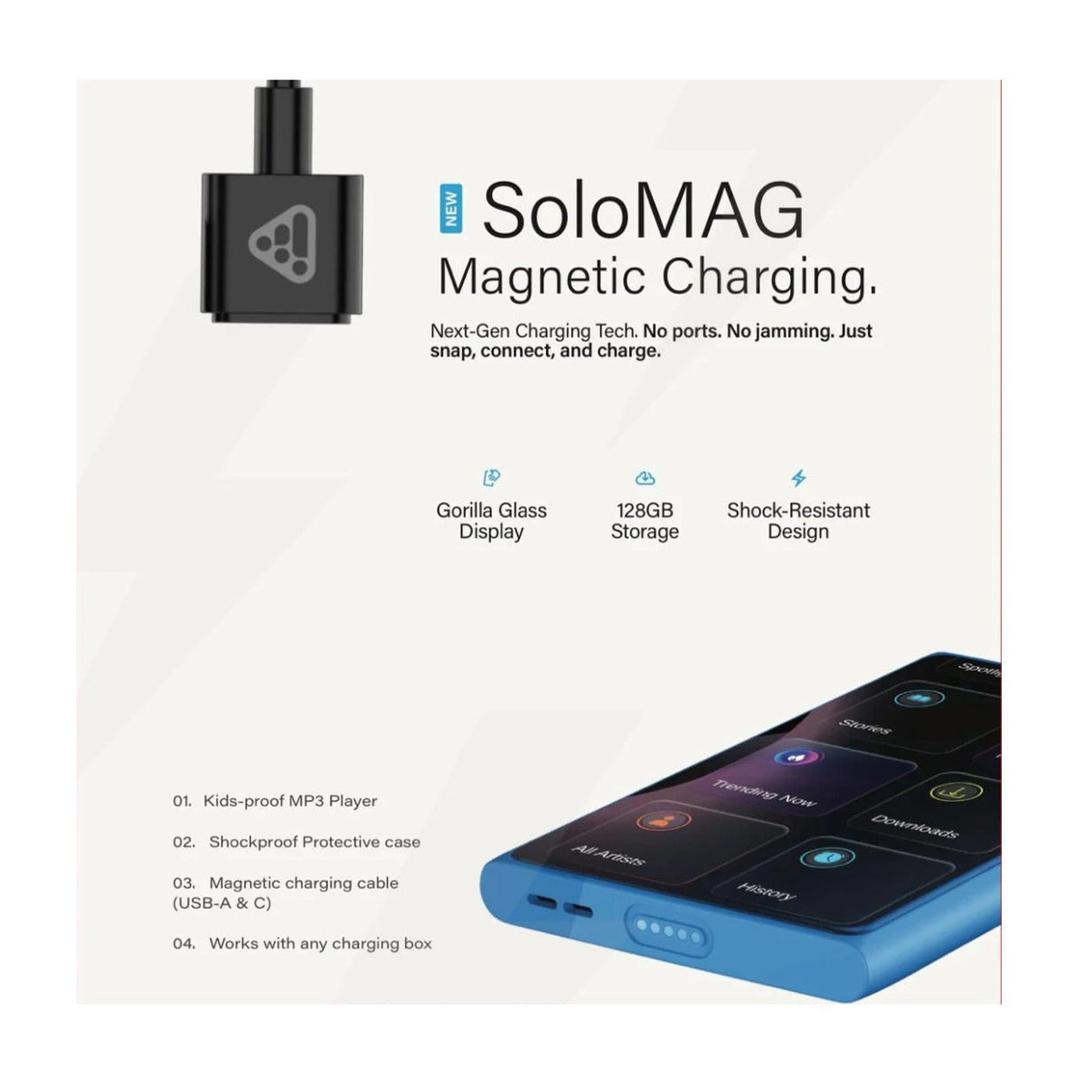 24Six Solo4 128GB Kosher MP3 Player with Jewish Music, Children's Stories (Aqua)