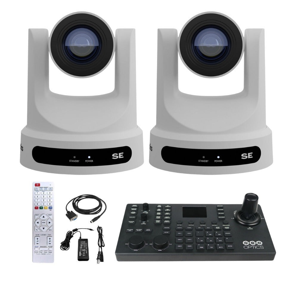 PTZOptics Move SE 20x 1080p PTZ Auto-Tracking Pan Tilt Zoom Camera (White, 2-Pack) Bundle