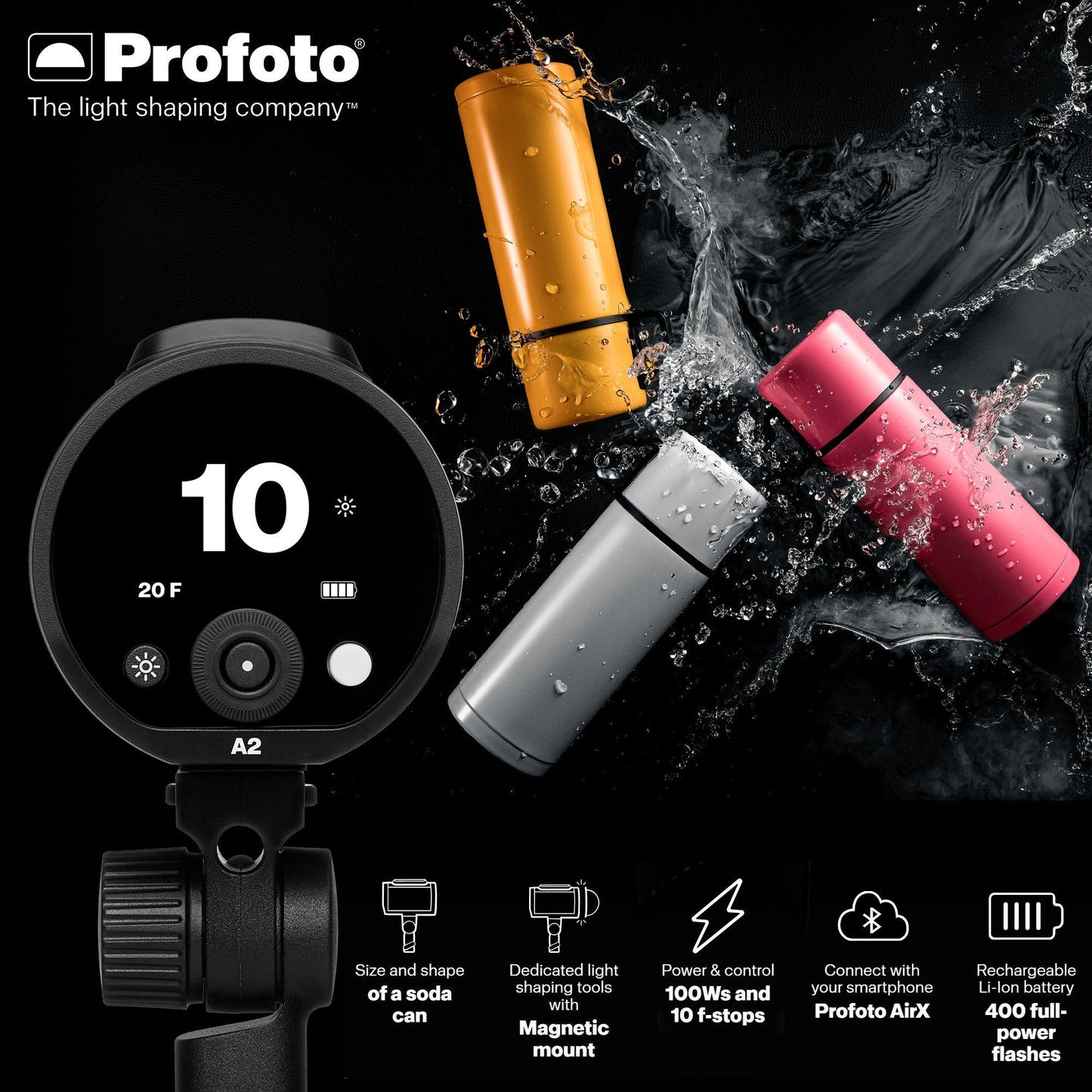 Profoto A2 Monolight with Profoto Clic Magnum Reflector and Profoto Light Shaping Tool Bundle