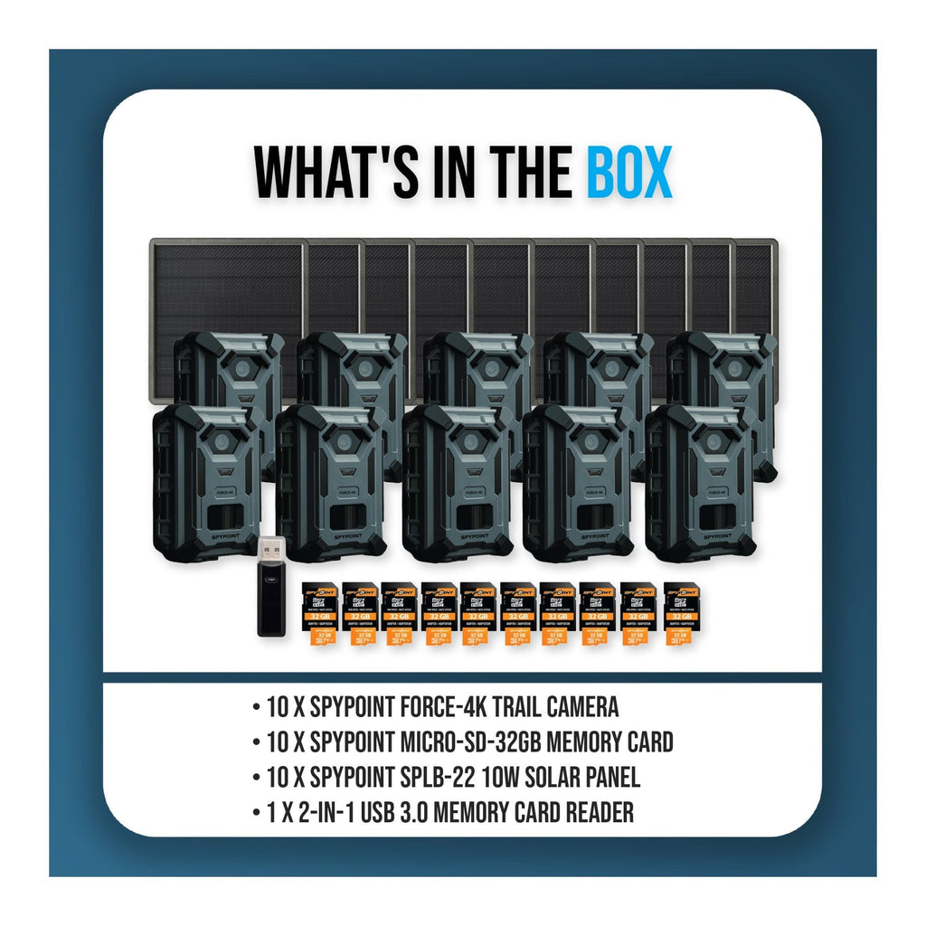 Spypoint FORCE-4K Bundle with Solar Panels, Memory Cards, and Reader (10-Pack)