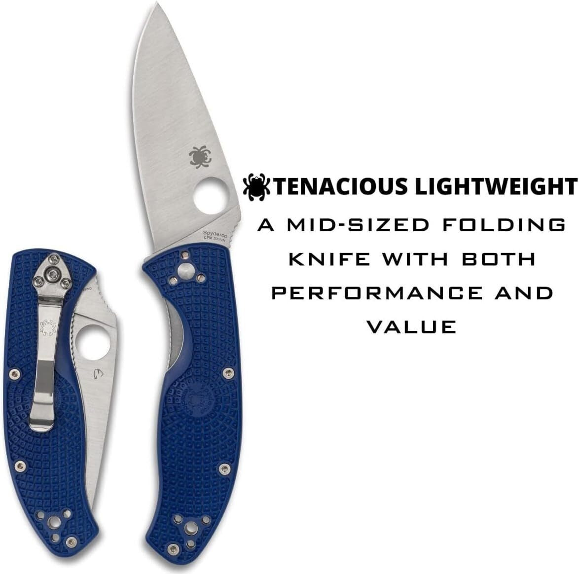Spyderco Tenacious Lightweight Folding Utility Pocket Knife with CPM S35VN Steel Blade (PlainEdge)