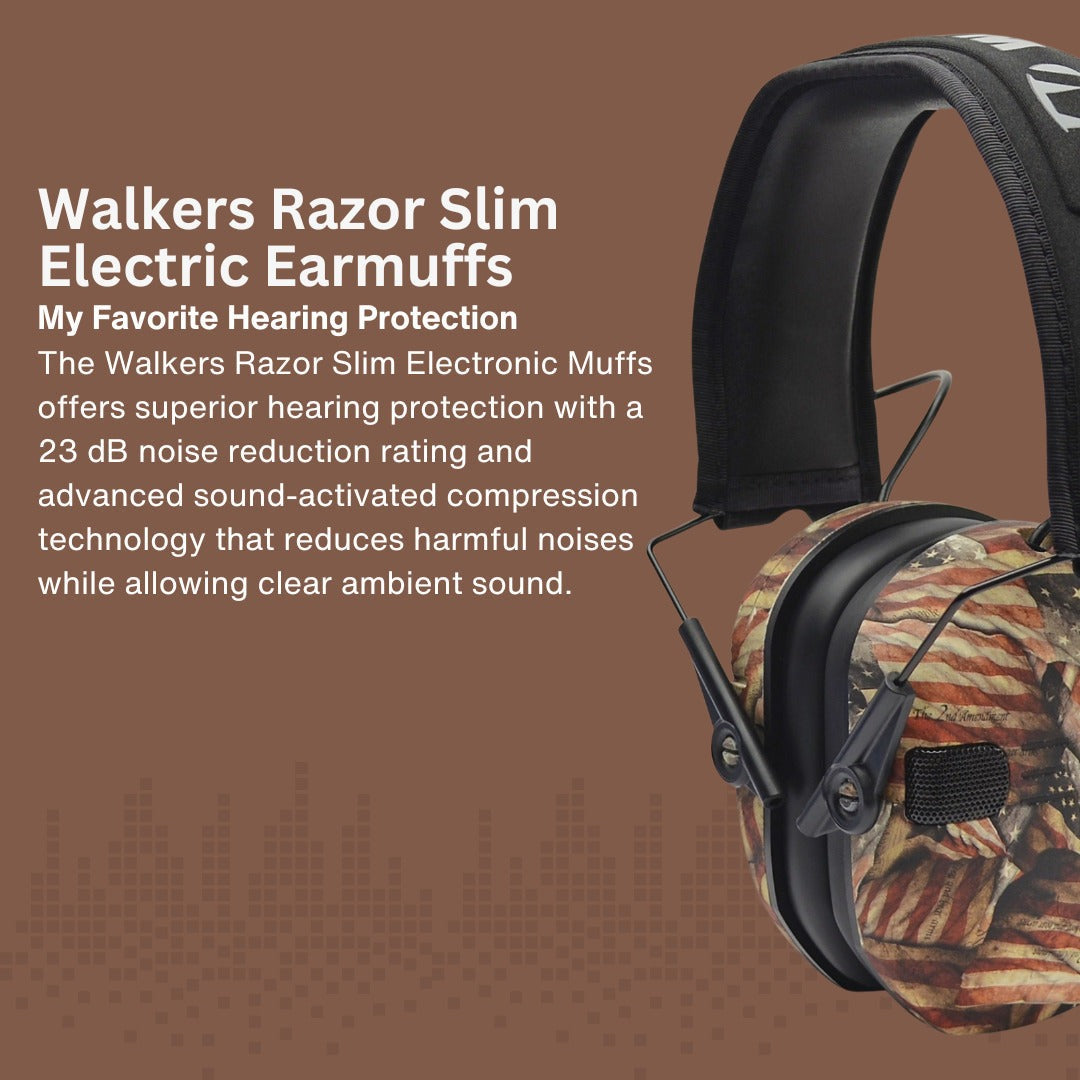 Walkers Razor Walkie Talkie Bundle with Ear Muff (American Flag) and Accessories