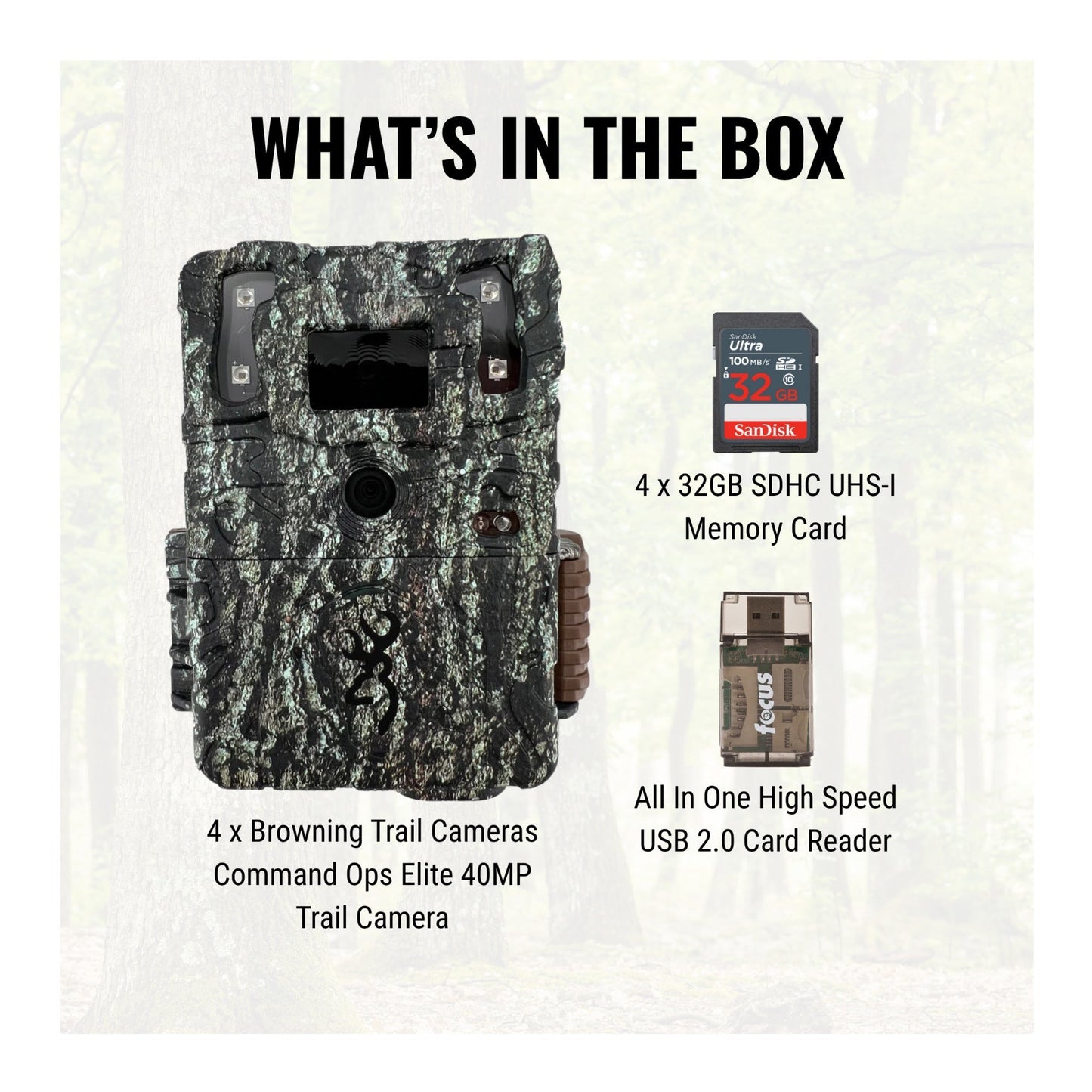 Browning Trail Cameras - Command Ops Elite 40MP (4-Pack) with Accessories Bundle