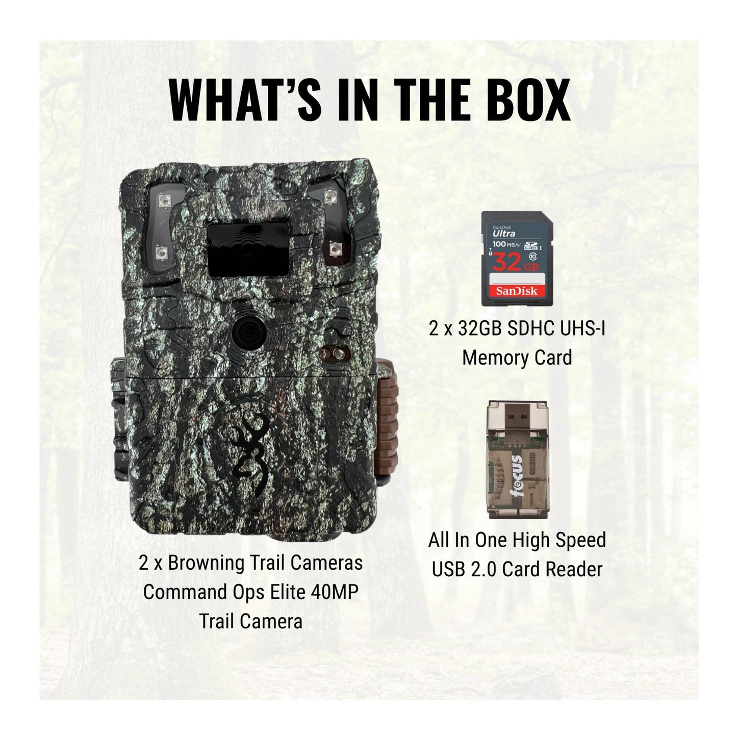 Browning Trail Cameras - Command Ops Elite 40MP Bundle (2-Pack) (5 Items)