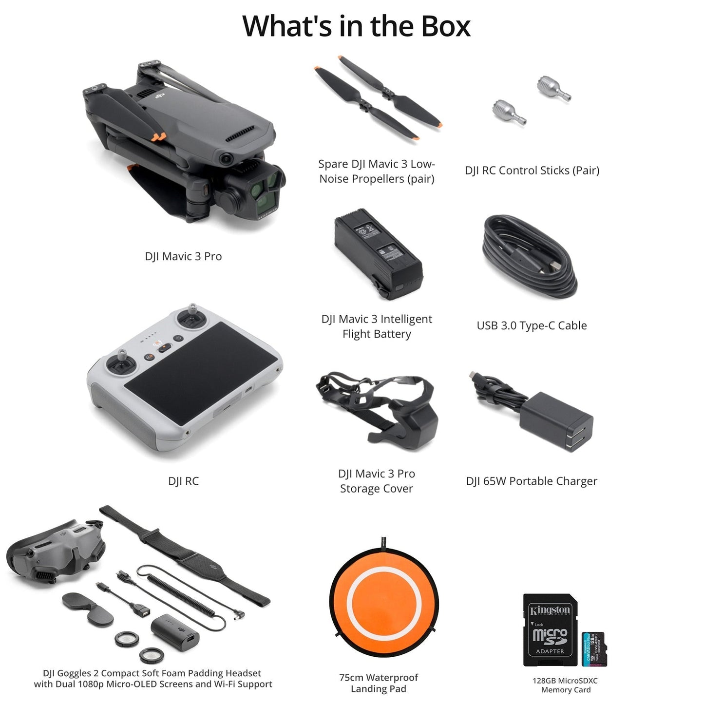 DJI Mavic 3 Pro Drone with DJI RC, Goggles 2, 128GB Memory Card and Landing Pad Bundle