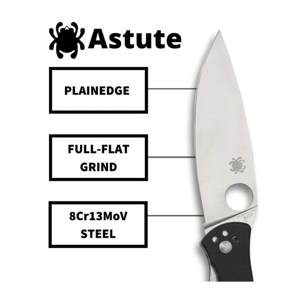 Spyderco Astute Value Black Knife with Stainless Steel PlainEdge Blade