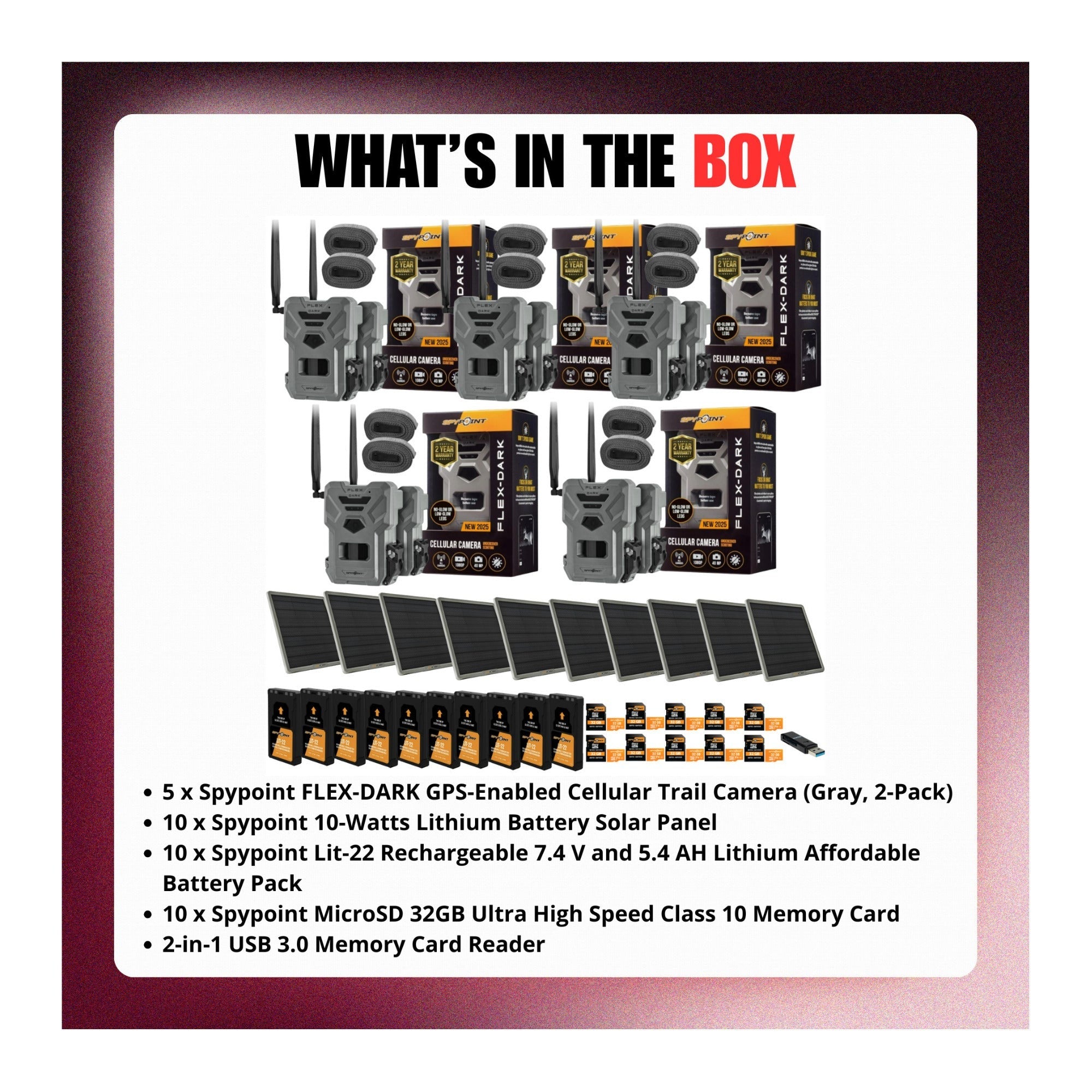 Spypoint FLEX-DARK GPS-Enabled Cellular Trail Camera with Solar Panel and Accs