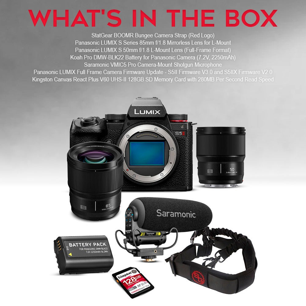 Panasonic Lumix S5II Hybrid Full Frame Mirrorless Camera Body with 85mm f/1.8 Mirrorless Lens Bundle