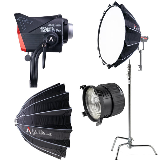 Aputure LS 1200d Pro LED Light Kit Full Studio Bundle with C-Stand, F10 Fresnel, Light Dome Mini III
