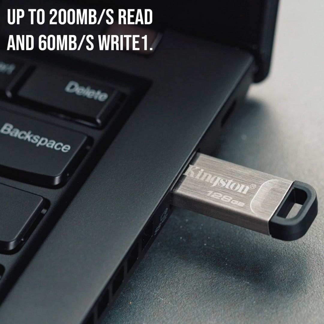 Kingston 128GB DataTraveler Kyson USB 3.2 Flash Drive (5-Pack) and Focus Camera Keyrings Bundle