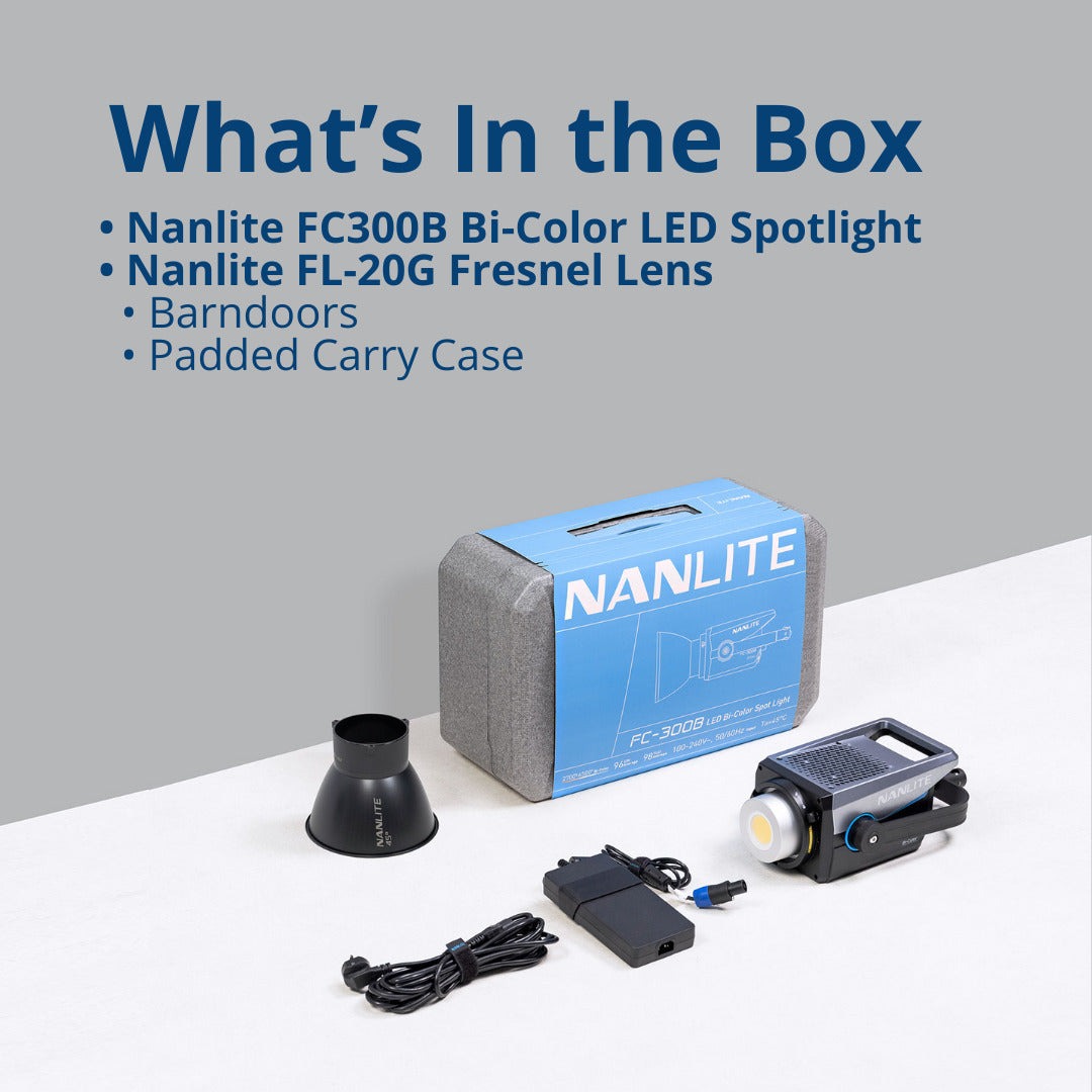 Nanlite FC300B Bi-Color LED Spotlight with Nanlite FL-20G Fresnel Lens Bundle
