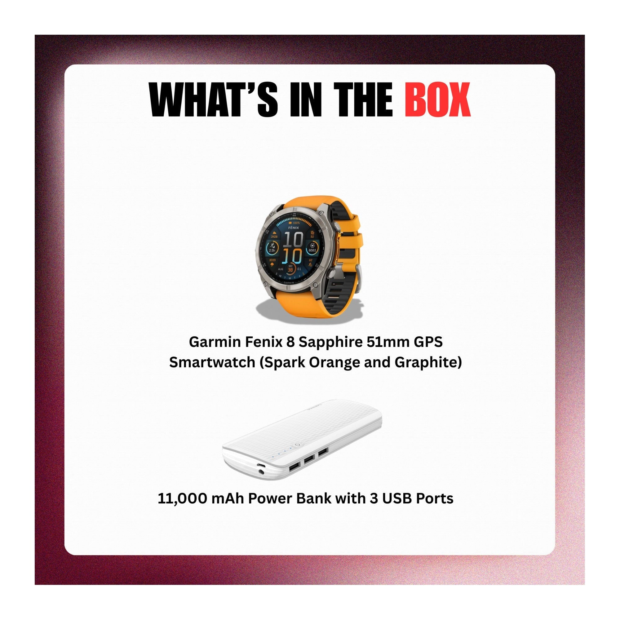 Garmin Fenix 8 AMOLED Sapphire 51mm Smartwatch (Spark Orange/Graphite) Bundle