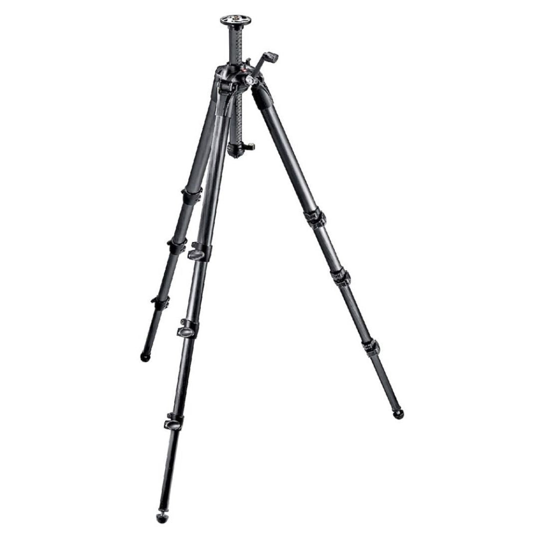 Manfrotto 057 Carbon Fiber 4 Section Geared Adjustable Tripod with Ground Level Adapter (Black)