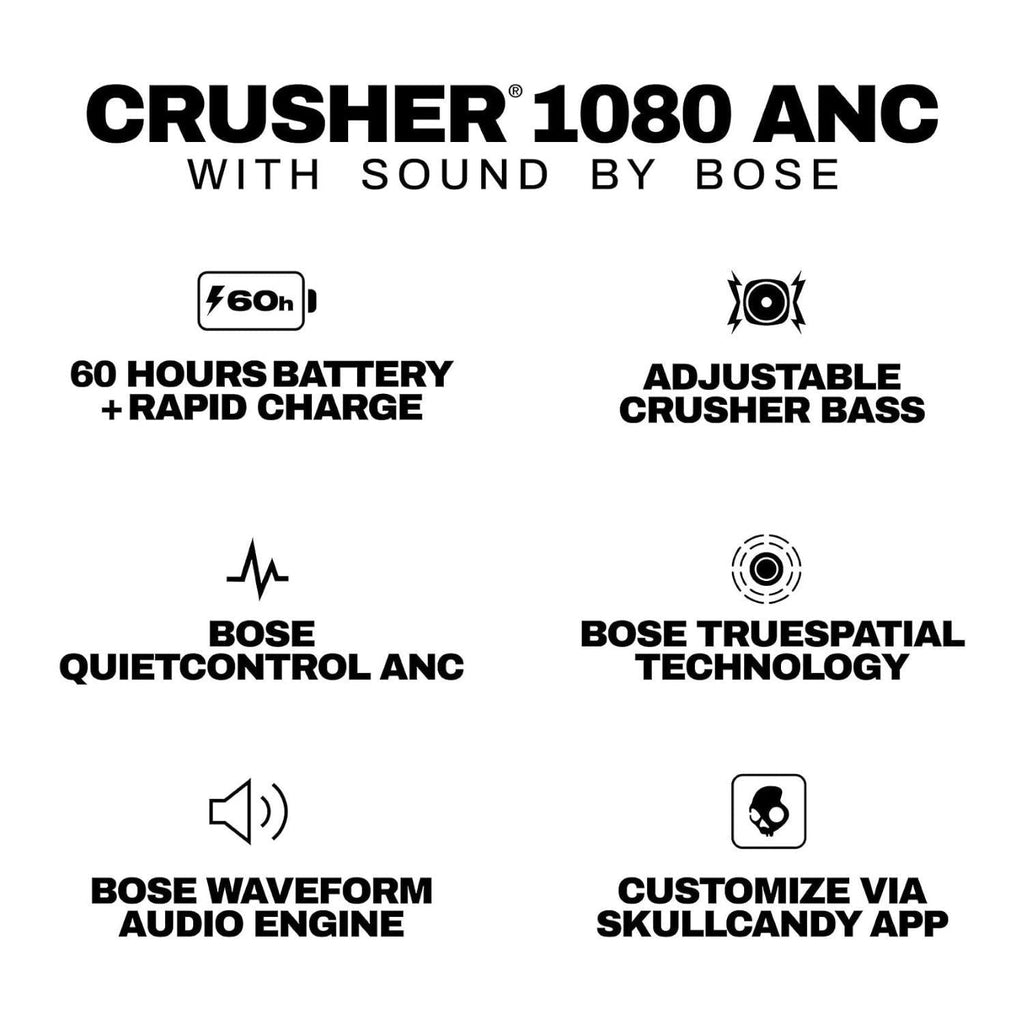 Skullcandy Crusher 1080 ANC Wireless Bluetooth Over-Ear Headphones (Candy)