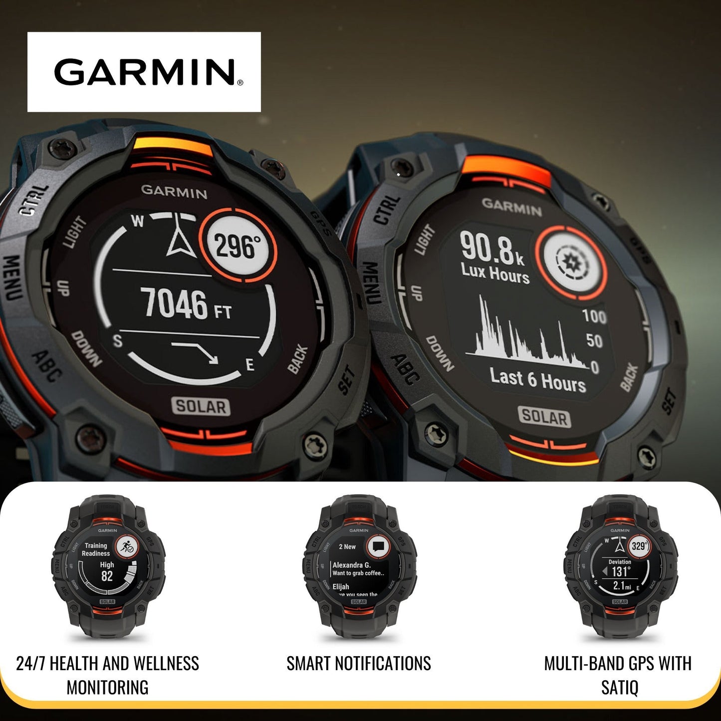 Garmin Instinct 3 45mm Solar GPS Smartwatch with SatIQ Technology (Black) and Charger Stand Bundle