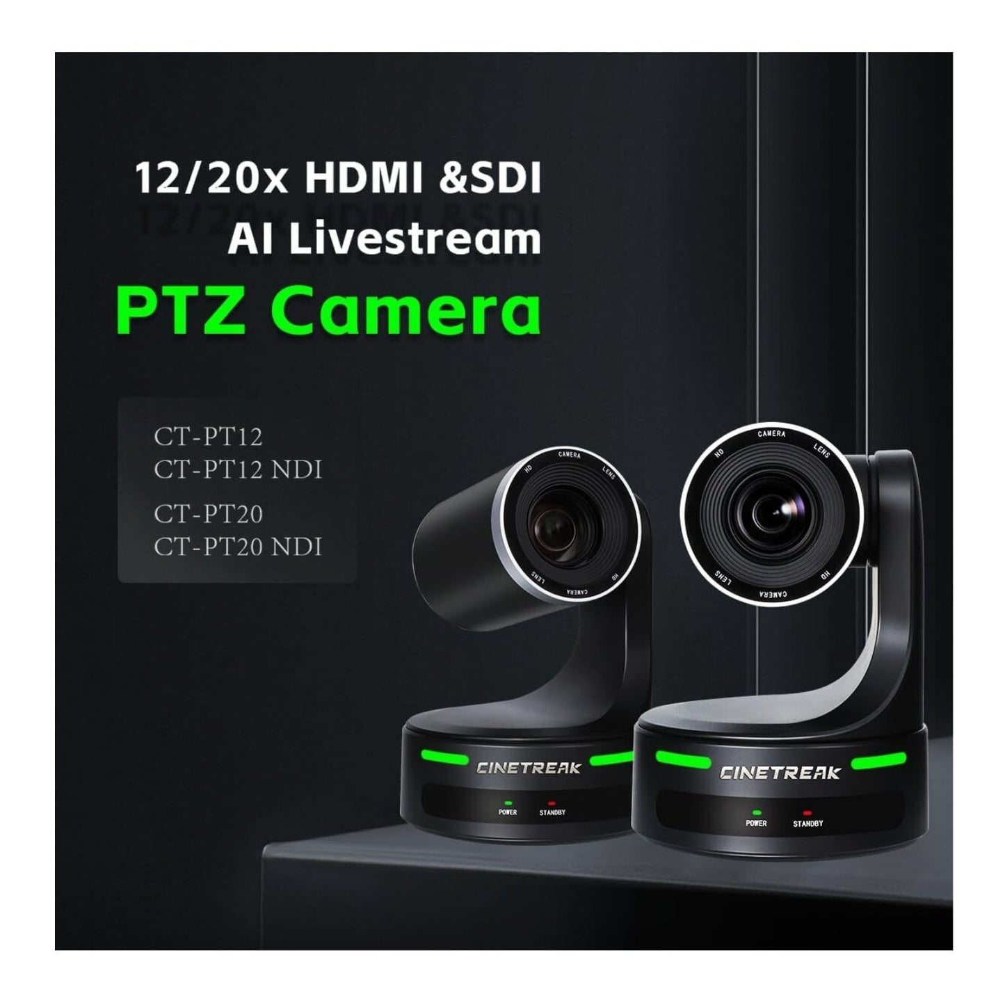 CineTreak CT-PT20 PTZ Camera - 1080p60, 20x Optical Zoom with AI Human Tracking