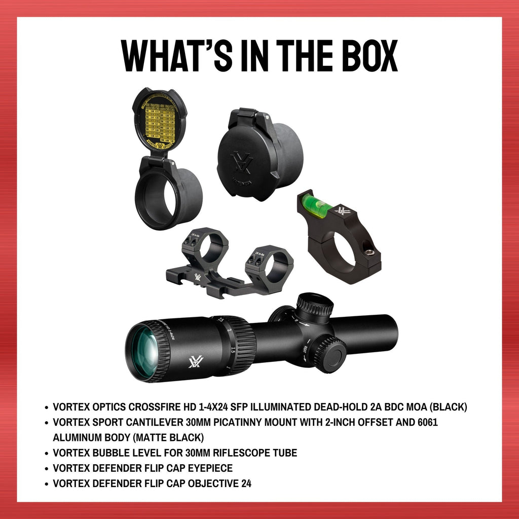 Vortex Optics Crossfire HD 1-4x24 SFP Illuminated Dead-Hold 2A BDC MOA Bundle