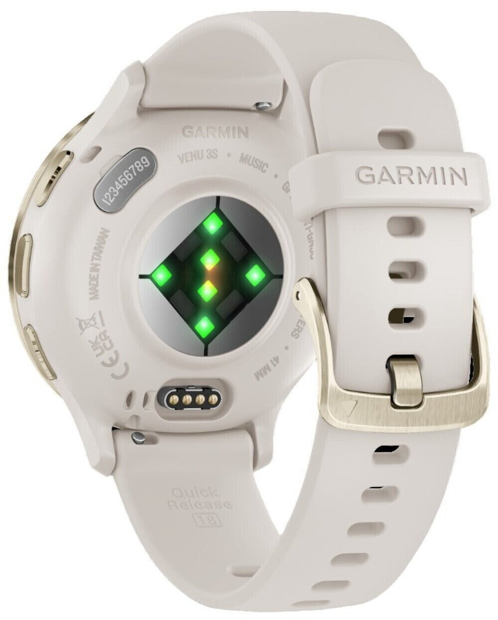 Garmin Venu 3S Soft Gold Stainless Steel Bezel Smart Watch with 41mm Ivory Case and Silicone Band