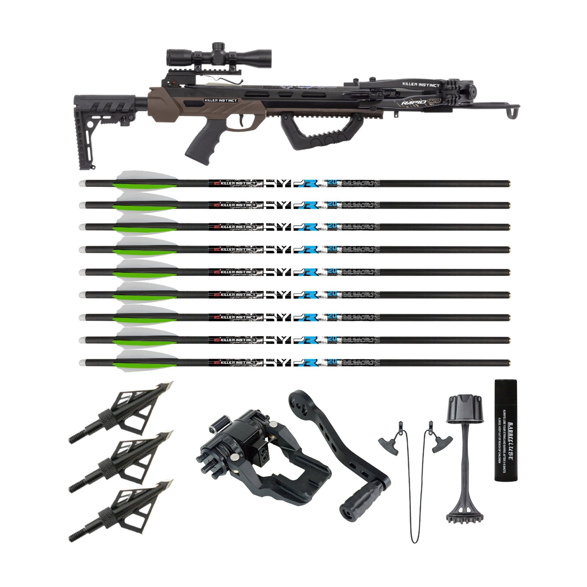 Killer Instinct Rapid 420 Crossbow Kit with Bolts, Crank and Broadheads Bundle