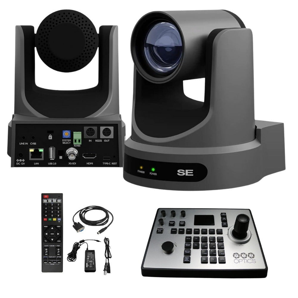 PTZOptics Move SE 20x 1080p Full HD Advanced PTZ Auto-Tracking Pan Tilt Zoom Camera (Gray) Bundle
