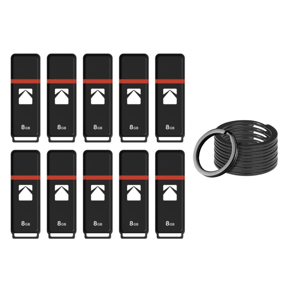 Kodak 8GB USB 2.0 Flash Drive Classic K102 (10-Pack) Bundle with Keyrings